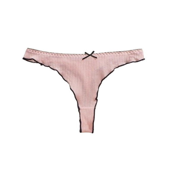 MuZeFu Thongs for Women Seamless Women's Solid Color Bow Comfortable Seamless Breathable Thong Vertical Pattern Edging Underwear