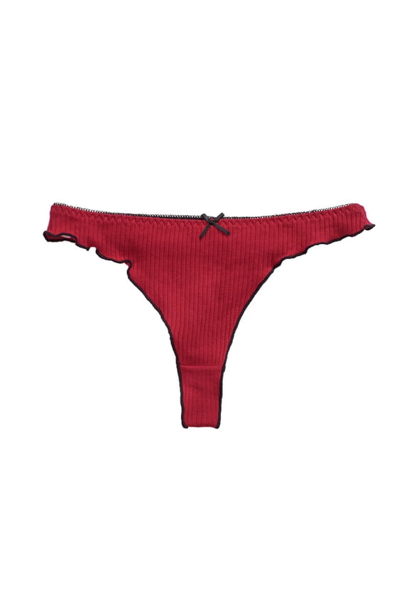 Thongs for Women Seamless Women's Solid Color Bow Comfortable Seamless Breathable Thong Vertical Pattern Edging Underwear