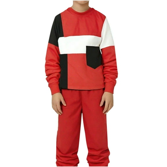 MuZeFu Toddler Boy Clothes 5T Sets Children's Casual Three Tone Pocket Sweatshirt And Pants Two-piece Set Long Sleeved Round Neck Top/shirt Set