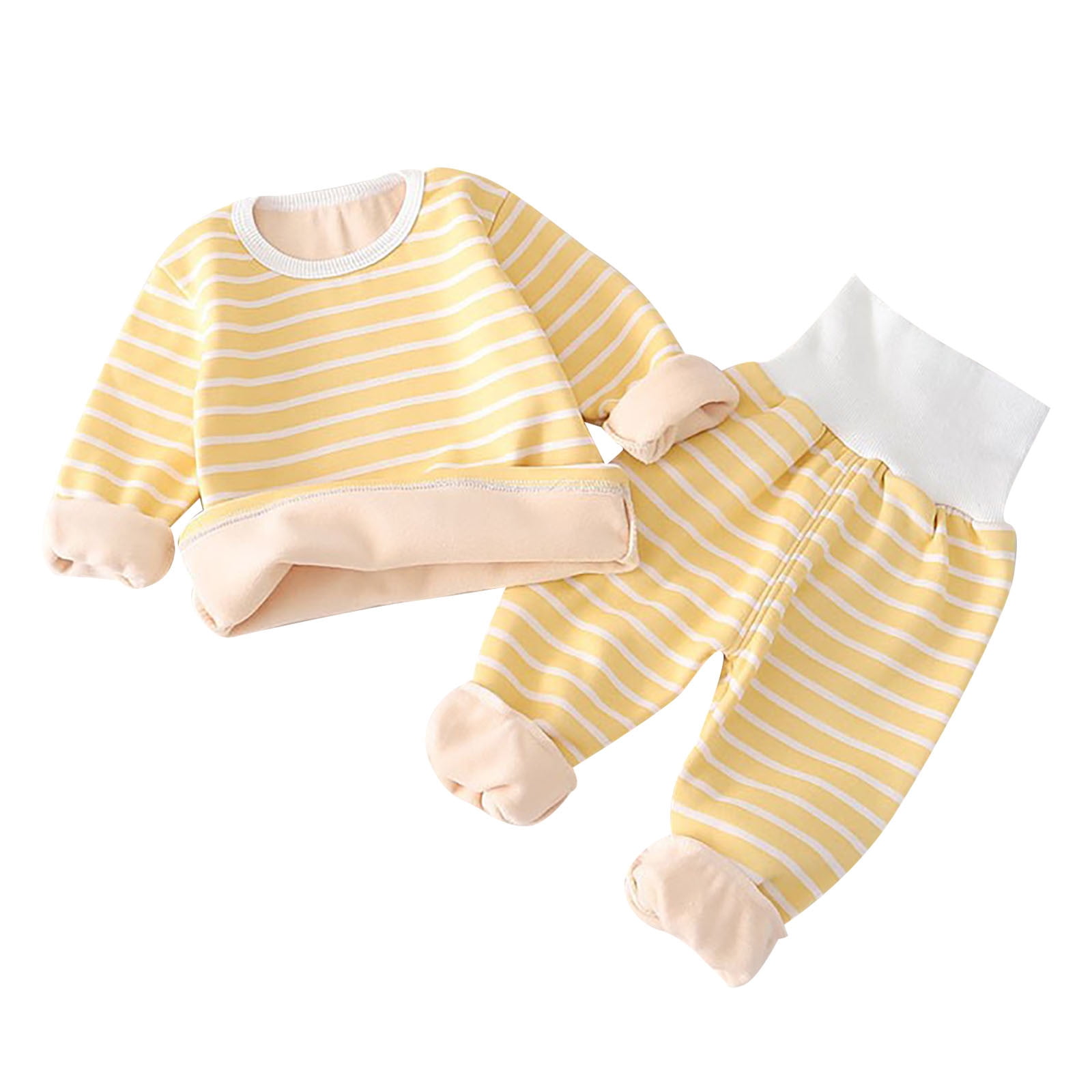 MuZeFu Toddler Girl Clothes 3T Sets Winter 1-6 Years Children's Casual Striped Fleece Thermal Underwear High Waisted Long Pants Two-piece Set Long Sleeved Round Neck Top/shirt Set