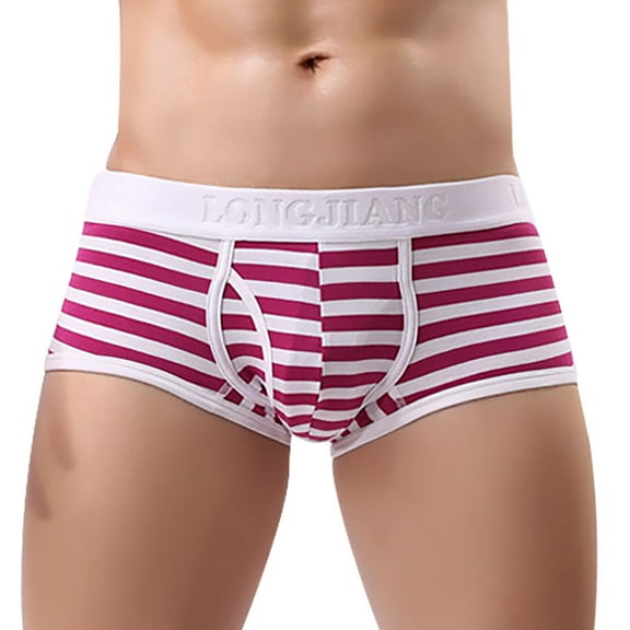 MuZeFu Underwear for Men Boxers Soft Men's Color Stripe Briefs Fashion Underwear Personalized Mid-waist Hoop Panties Buttock Covering Briefs