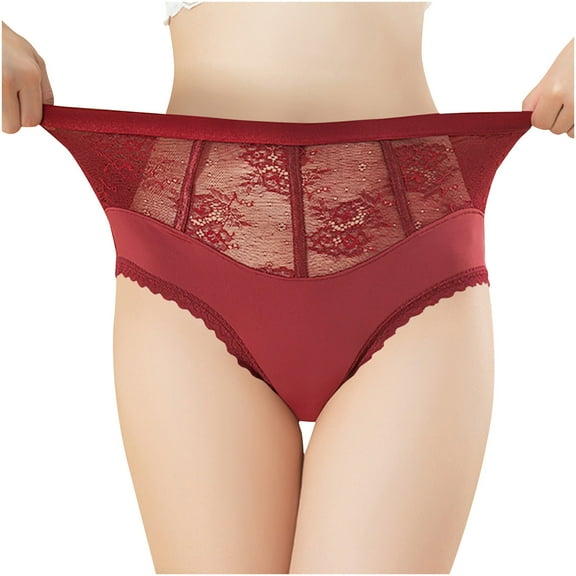 MuZeFu Underwear for Women Hipster Women's Solid Color High Waisted Bikini Lace Ice Silk Underwear