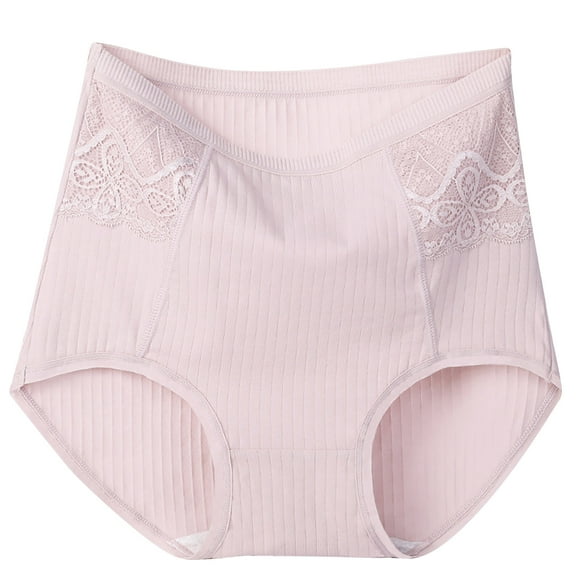 MuZeFu Underwear for Women Plus Size High Waisted Women's Solid Lace Plus Size High Waist Leak Proof Cotton Crotch Shorts Underwear Panties