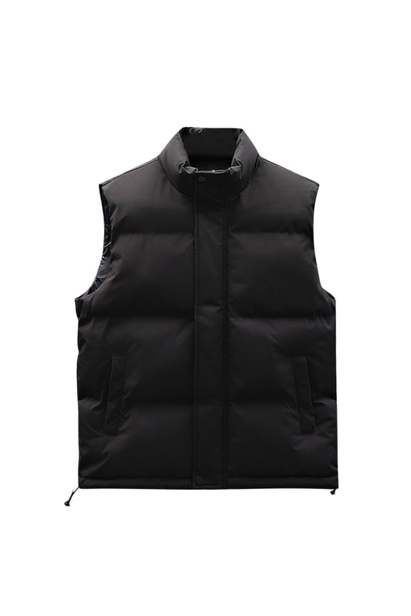 Vest for Men Winter Men Stand Collar Solid Drawstring Pocket Zipper Sleeveless Warm Jacket Waistcoat