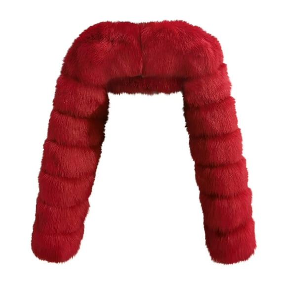 MuZeFu Warm Furry Faux Short Jacket Long Sleeve Outerwear Women's Winter Contrast Color Slit Plaid Tassel Knitted Cloak Scarf