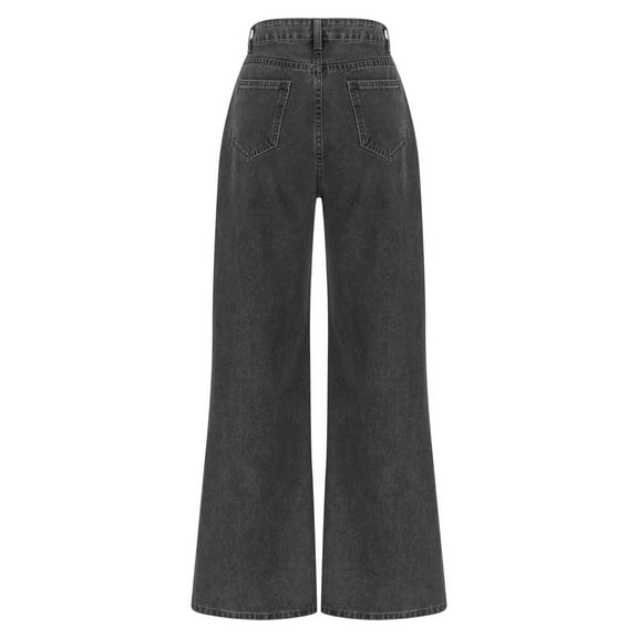 MuZeFu Wide Leg Jeans Women High Waisted Curvy Women Casual Fashionable High-waisted Loose Wide Leg Button Zipper Hole Jeans