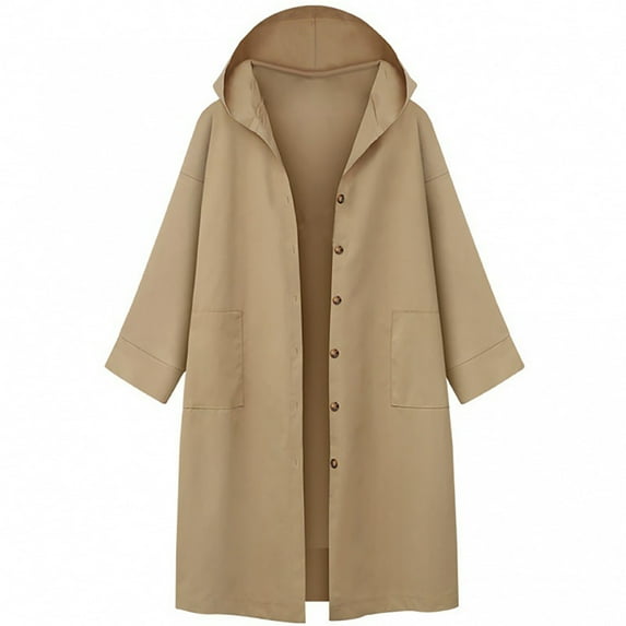 MuZeFu Windbreaker Jacket for Women with Hood Winter Coats for Women Plus Size Women's Long Sleeved Jacket Loose Hooded Mid Length Windbreaker