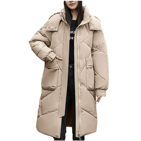 MuZeFu Winter Jacket Women Long Loose Winter Coat Women Warm Pocket Coat Long Jacket Winter Sleeve Down Parkas