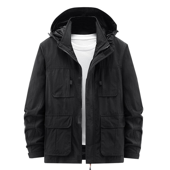 MuZeFu Winter Jackets for Men Big and Tall 5xl Men's Fashion Casual Solid Color Pockets Zipper Long Sleeve Hooded Casual Outwear Coat