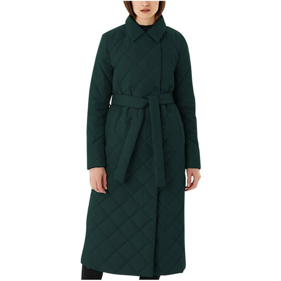 MuZeFu Winter Jackets for Women on Clearance Women's Casual Cotton Coat Rhombic V-neck Long Belt Warm Loose Coat