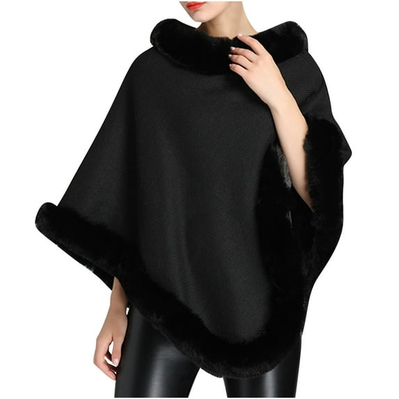 MuZeFu Women Faux Fur Shawl Wrap Women's Warm Ruffled Cape Loose And Fashionable Solid Color Thick Coat
