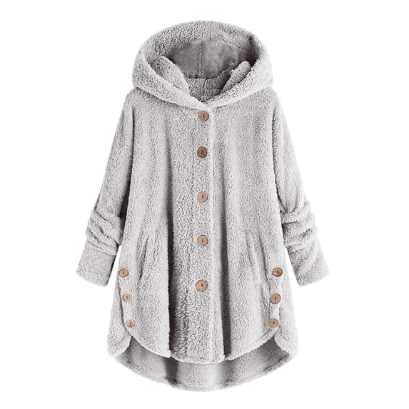 MuZeFu Women Long Sleeve Shacket Jacket Hot Sale Clearance Women Plus Size Winter Warm Loose Fashion Women's Button V-Neck Pullover Tops Long Sleeve Hooded Blouse Ciat