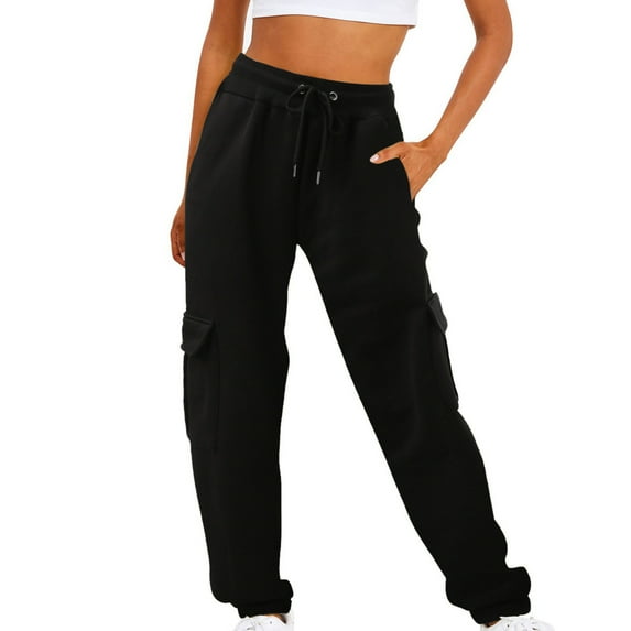 MuZeFu Women'S Pants Petite Elastic Waist Women's FashioNable Solid Color Drawstring With Pockets Ankle Binding Sweatpants Work Pants