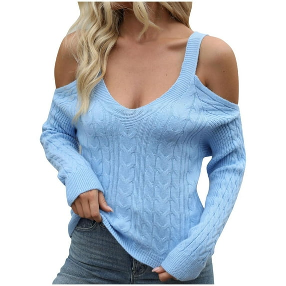 MuZeFu Women'S Pullover Sweaters Casual Relaxed Fitted Womens Casual Solid Color Off Shoulder Long Sleeved Sweater Tops