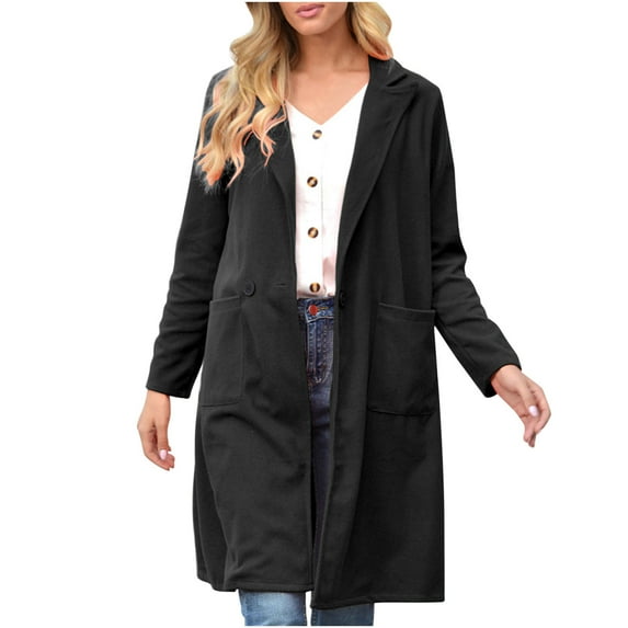 MuZeFu Women Western Blazers for Women Plus Size Fashion Women's Spring And Lapel Wool Solid Color Sleeve Wool Pocket Jacket