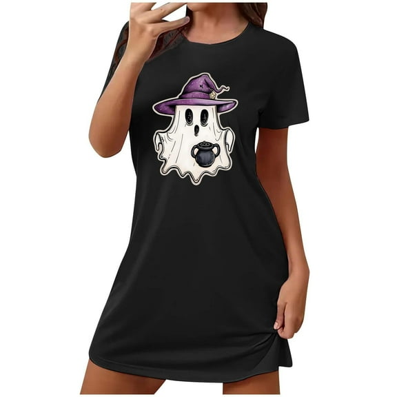 MuZeFu Womens Dresses Short Sleeve Clearance Women's Oversized Short Nightgown Fashion Chest Print Short Sleeve Nightdress