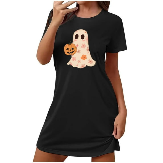 MuZeFu Womens Dresses Short Sleeve Clearance halloween nightgowns for women Women's Oversized Short Nightgown Fashion Chest Print Short Sleeve Nightdress
