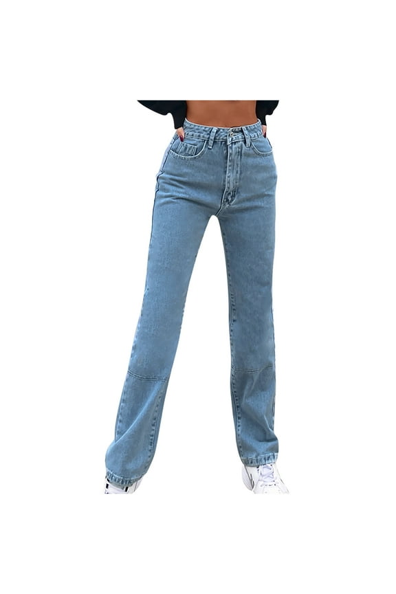 Womens Jeans Straight Leg Long Women's Loose Casual Jeans Fashion High-Waist Straight Trousers