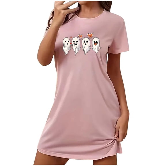 MuZeFu Womens Nightgowns Sleepwear Soft Pajama Dress Nightshirts Plus Size Women's Oversized Short Nightgown Fashion Chest Print Short Sleeve Nightdress