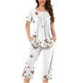 thumbnail image 1 of MuZeFu Womens Pajama Sets Shorts Clearance 2PC Women's Solid Color V Neck Lace Splicing Short Sleeve Sleepshirt And Pants Sets Loungewear Pajamas With Pockets, 1 of 1