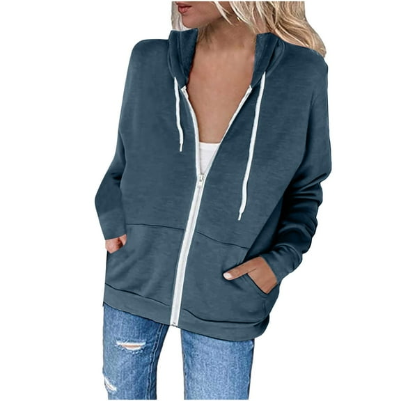 MuZeFu Zip Up Hoodie Women Lightweight Fashion Women Casual Hooded Slim Zipper Fleece Sweater Coat