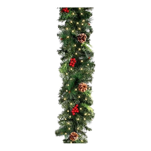 Muaco Pre-Lit Artificial Christmas Garland, Green, Crestwood Spruce, White Lights, Decorated with Pine Cones, Berry Clusters, Plug In, Christmas Collection, 6 Feet Indoor Outdoor