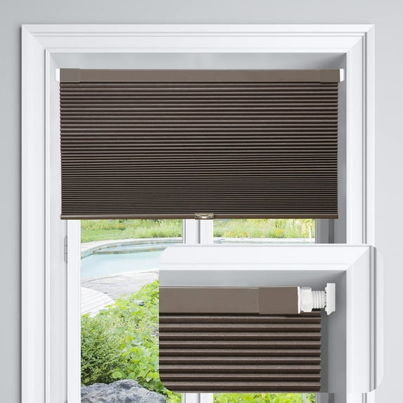LazBlinds Cordless Cellular Shades, No Tools No Drill Blackout Honeycomb Shades Pleated Blinds for Windows, 45" W x 64" H, Dark Coffee