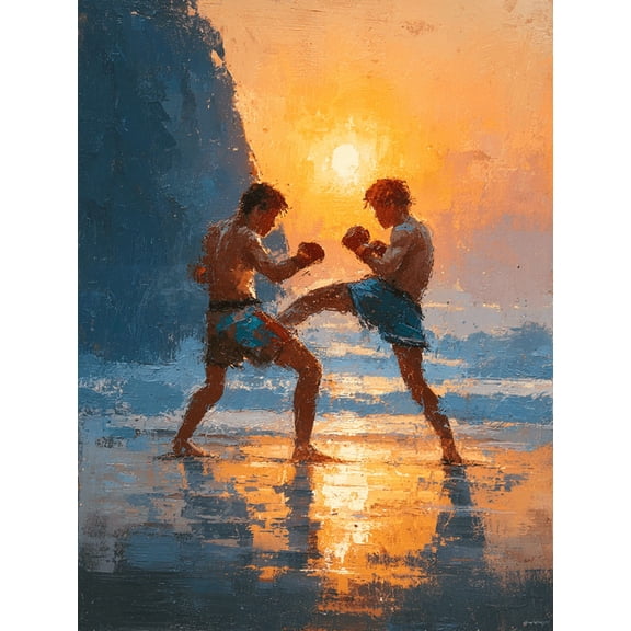 Muay Thai Canvas Art, Beach Martial Arts Painting, Gym Decor and Coach Gift
