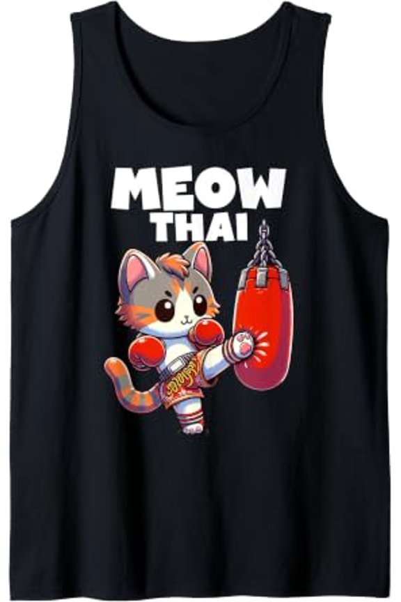 Muay Thai Cat Meow Thai Boxing Fighting Sport Tank Top Size S-3XL
