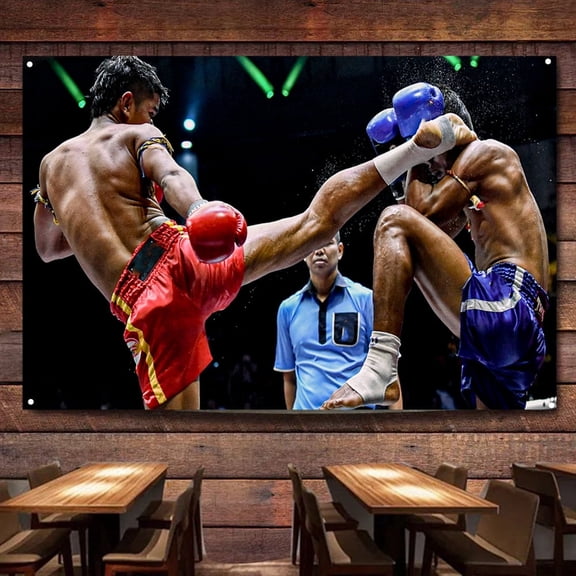 Muay Thai Fight Scene Posters and Prints Wall Art Decorative Banner & Flag Canvas Painting Gym Combat Artwork For Boxing Lover 38" x 57"