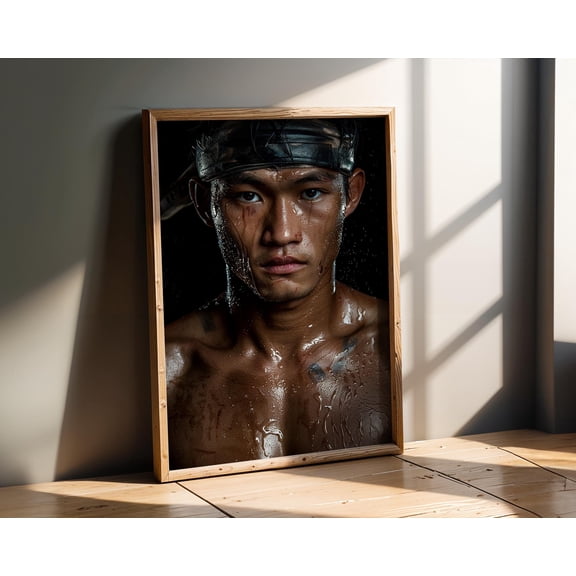 Muay Thai Portrait Art , Realistic Fighter Poster , Intense Warrior Wall Decor , Poster Print Only