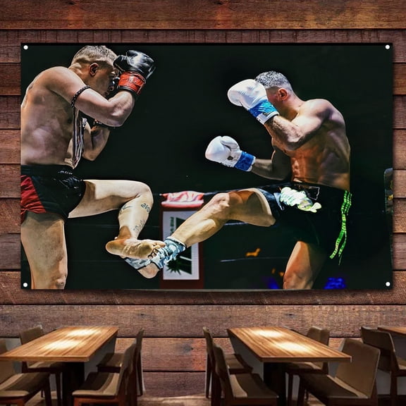 Muay Thai VS Boxing Art Poster Flag, 38" x 57" Sports Combat Gym Fighting Hall Wall Art Decoration Banner Perfect Gift for Combat Lovers