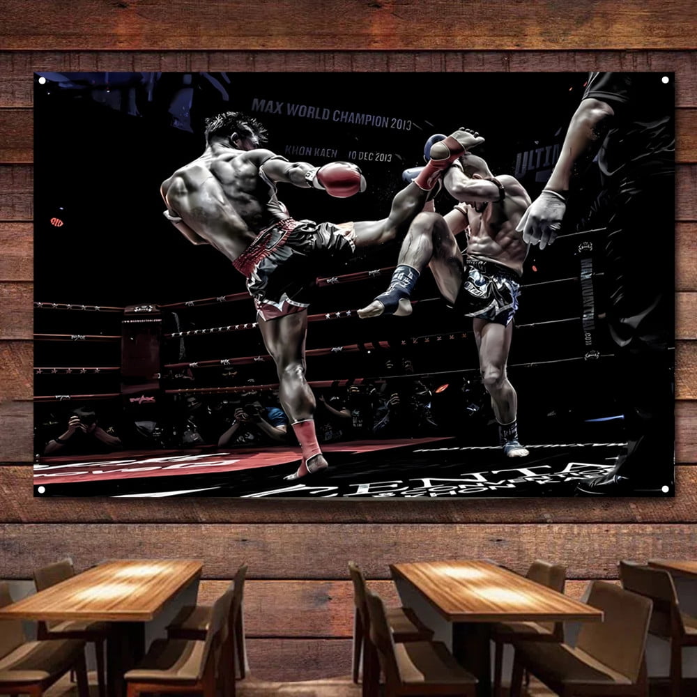 Muay Thai VS Boxing Motivational Art Poster Wall Hanging Banner \u0026 Flag, 38\, image size:1000x1000