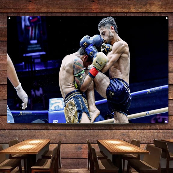 Muay Thai VS Boxing Motivational Art Poster Wall Hanging Banner & Flag, Sports Combat Gym Fighting Wall Art Decoration Tapestry 38" x 57"