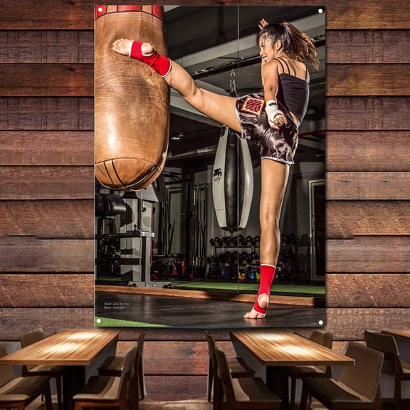 Muay thai women kick Boxing Fighting Posters and Prints 38" x 57" Tapestry Wall Art Flag Painting Boxing Lover Gift for Gym Room Cuadros Home Decor