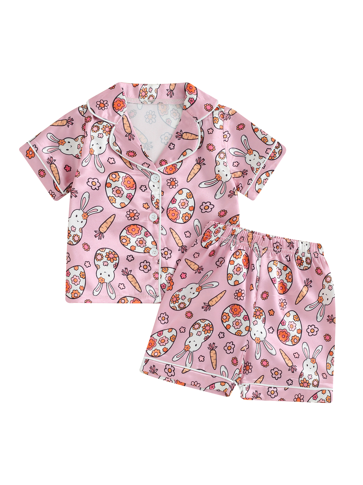 Mubineo Boy Girl Easter Pajamas Set Bunny Lapel Button Down Short