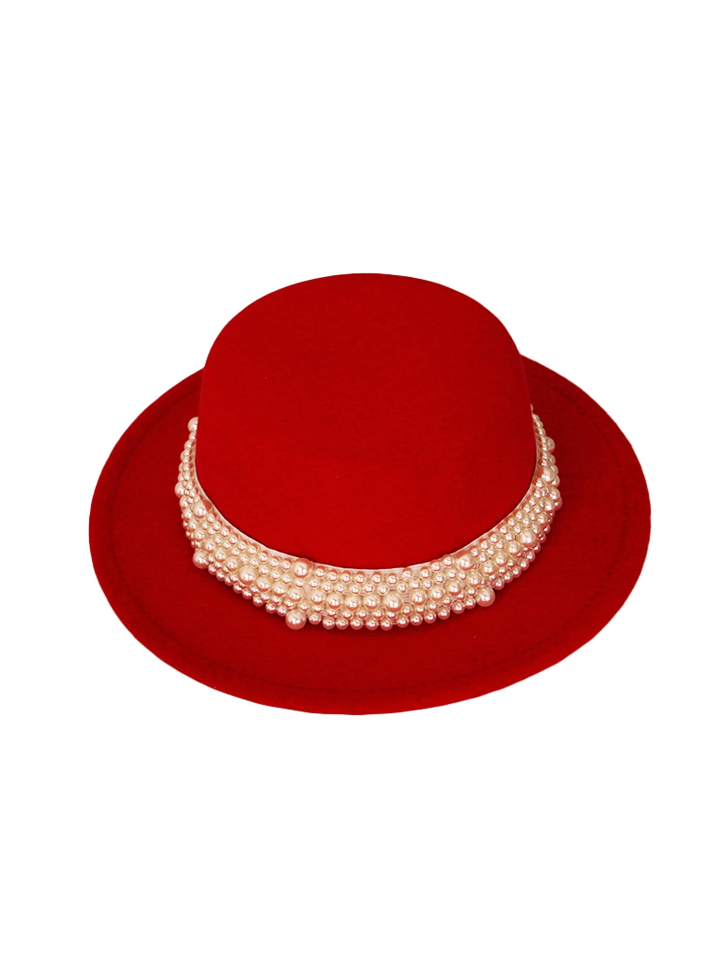Mubineo Children Vintage Bowler Hat Autumn and Winter Kids Solid Color Wide Brim Pearl Flat top Cap Walmart