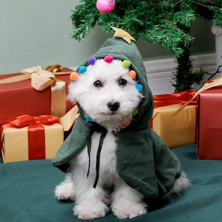 Mubineo Christmas Dog Cape Santa Cloak with Deer Antler Puppy Warm Clothes Festival Costume Cute Christmas Poncho for Cats and Dogs