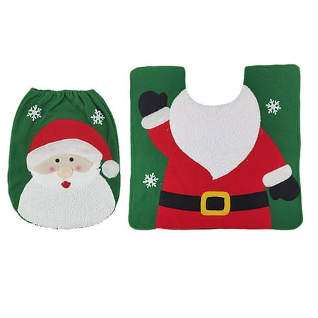 Mubineo Christmas Toilet Seat Cover Set Santa Snowman Elk Print Toilet Seat Cover + Contour Rug Kit for Bathroom Decorations