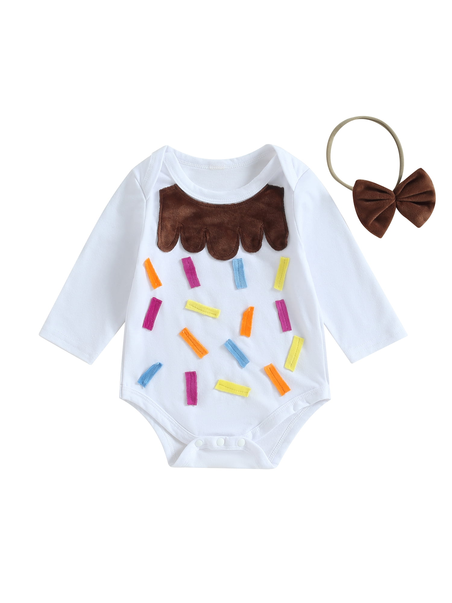 Mubineo Infant Girl Rompers Ice Cream Decor Crew Neck Long Sleeve Jumpsuits Newborn Clothes Baby