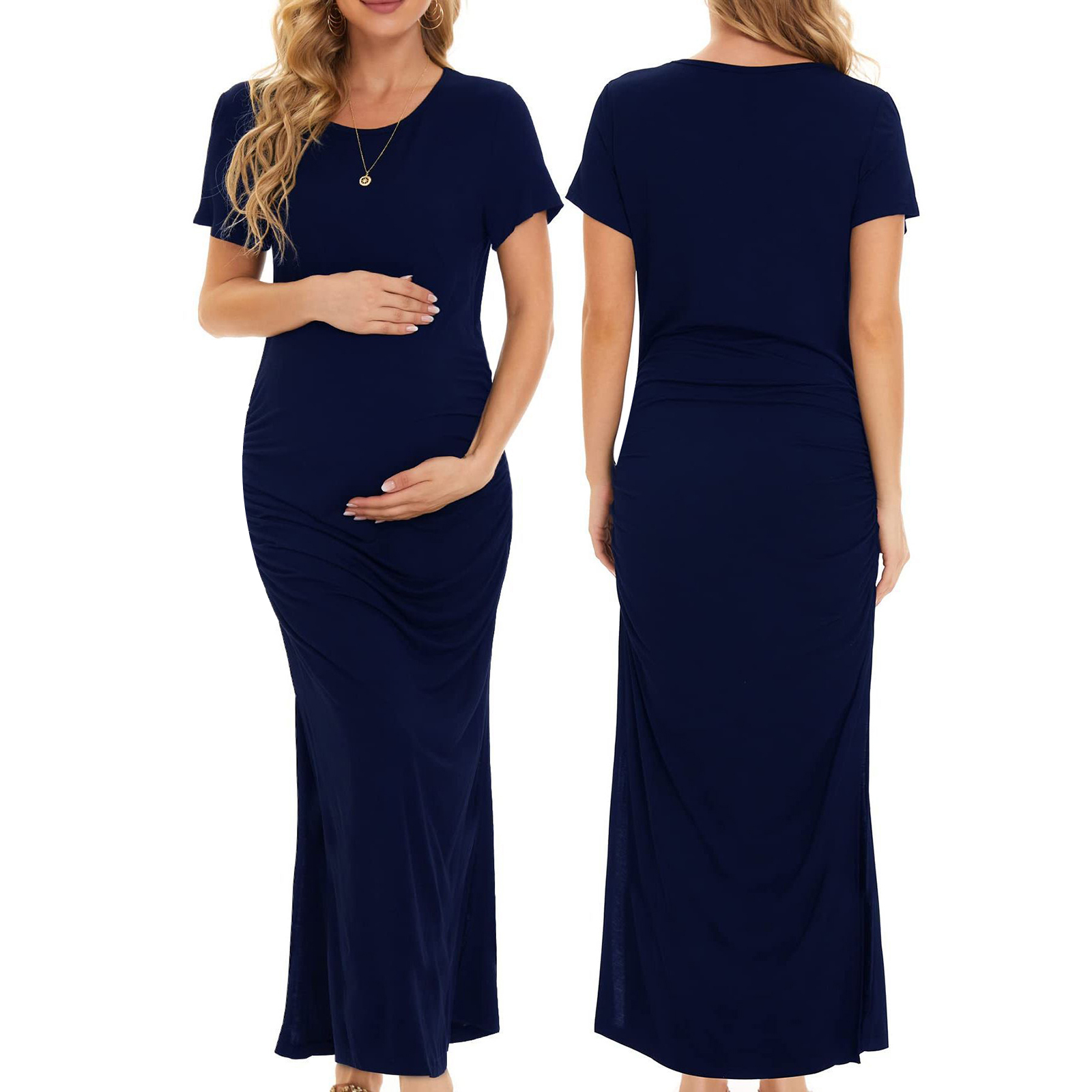 Mubineo Women Summer Plus Size Maternity Dress, Short Sleeve Crew Neck