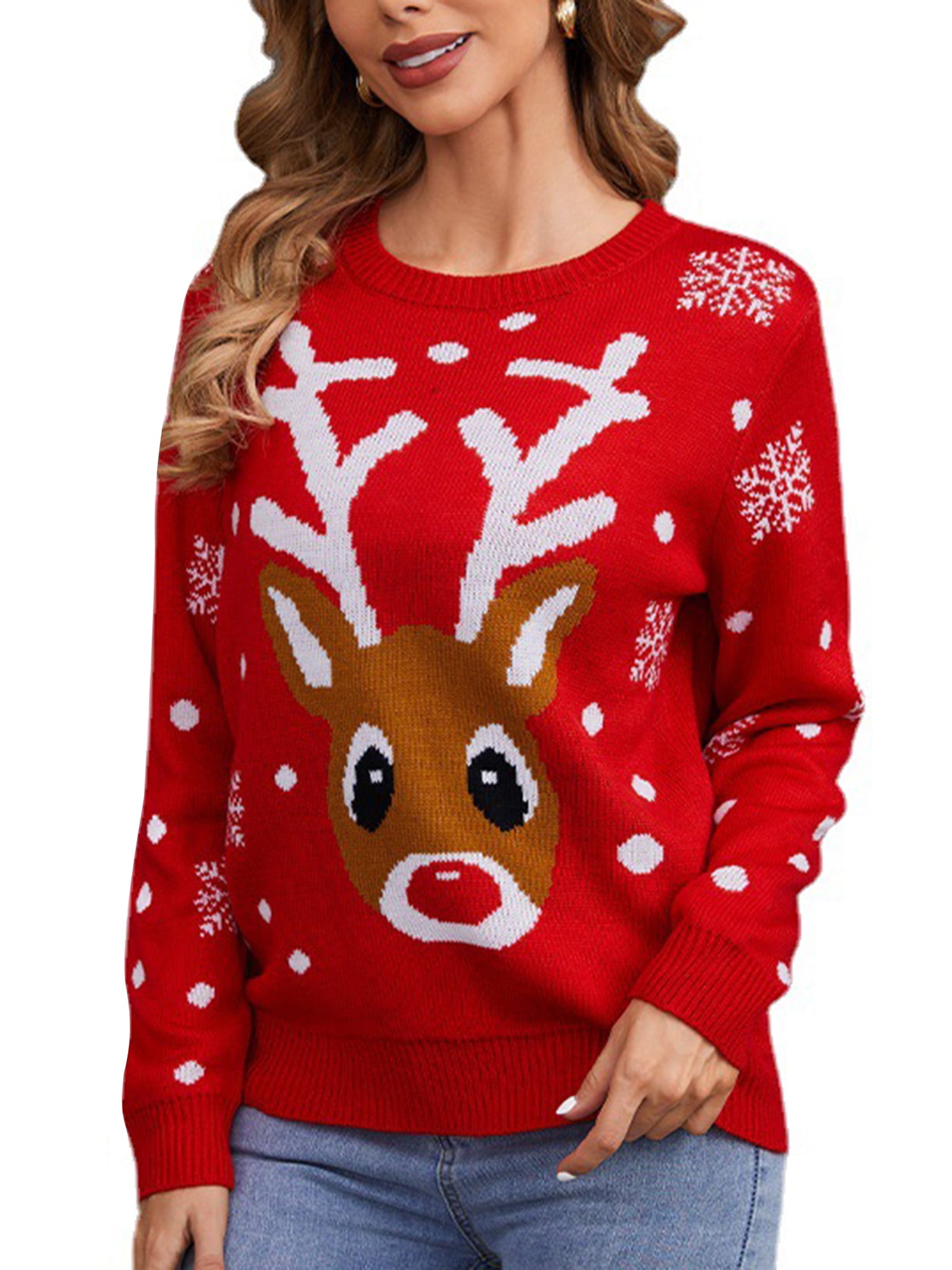 Mubineo Women's Funny Christmas Sweater Cartoon Elk/Lantern String