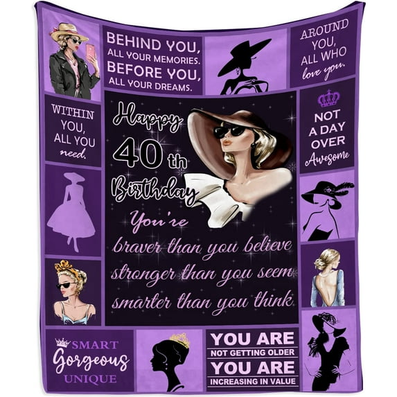 Mubpean 40th Birthday Gifts Women Blanket - 40th Birthday Gift Ideas - 40 Year Old Birthday Gifts for Women - 40 Birthday Gifts for Women, Gifts for Women Turning 40, 40th Party Decor Blankets 60"x50"