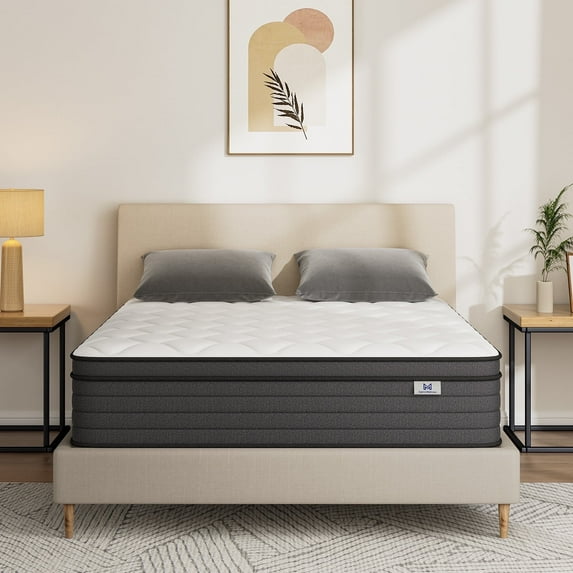 Mubulily Queen Mattress, 10 inch Hybrid Mattress in a Box, with Gel Memory Foam and Pocket Coils, Medium, Pressure Relief