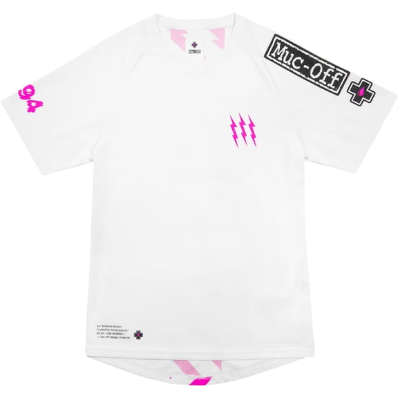Muc-Off Rider Mens Short Sleeve MTB Mountain Bike Jersey White/Pink XS