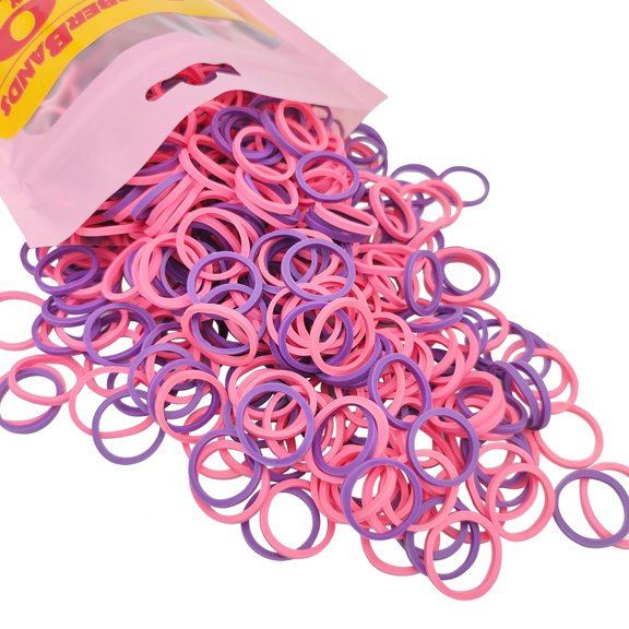 Much Rubber bands,Hair Ties,Multipurpose Elastic Bands for Hairdos,Ponytail Holders,Braids,Soft and springy,Small Size 5/8''(Assorted Colors, 600 Count) (Purple+Pink)