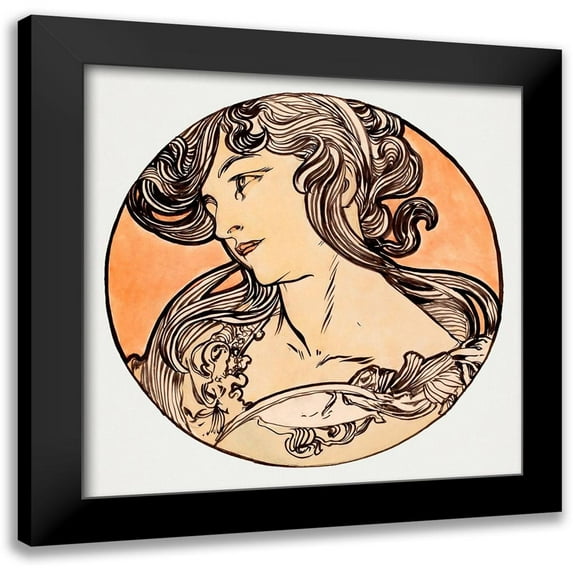 Mucha, Alphonse 12x12 Black Modern Framed Museum Art Print Titled - Stained glass window for the facade of the Fouquet boutique