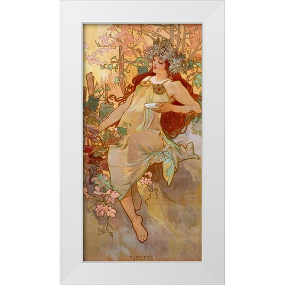 Mucha, Alphonse 14x24 White Modern Wood Framed Museum Art Print Titled - Automne