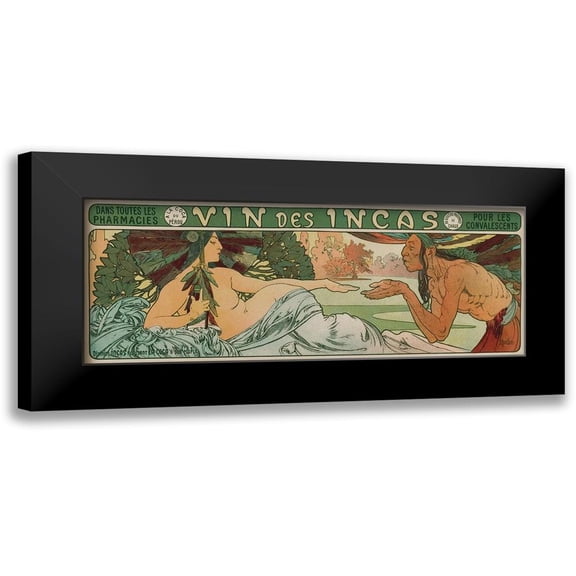 Mucha, Alphonse 14x8 Black Modern Framed Museum Art Print Titled - An Inca man and the Godess Incas