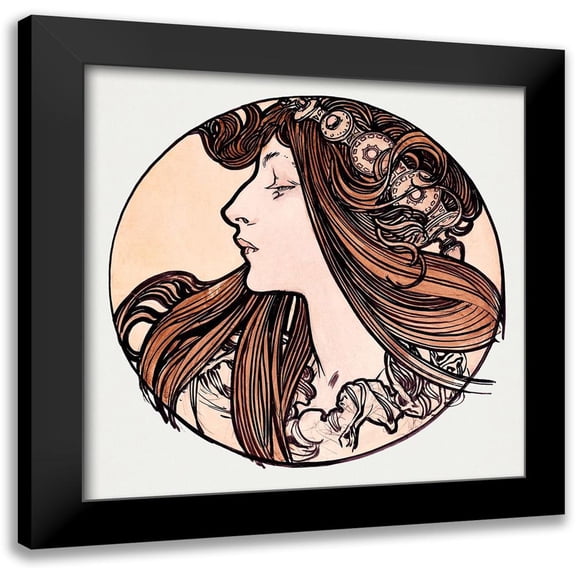 Mucha, Alphonse 15x15 Black Modern Framed Museum Art Print Titled - Stained glass window for the facade of the Fouquet boutique